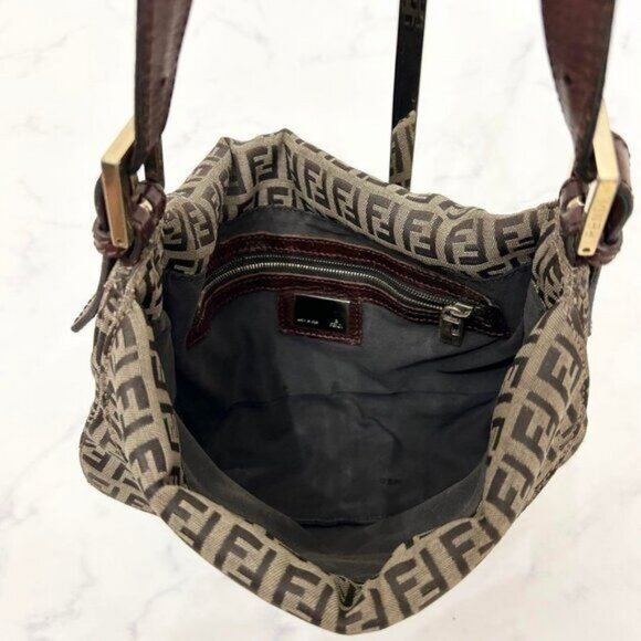Authentic FENDI Mamma Zucca Zucchino Bucket Baguette Tan Gold Flap Bag Purse - Picture 12 of 15
